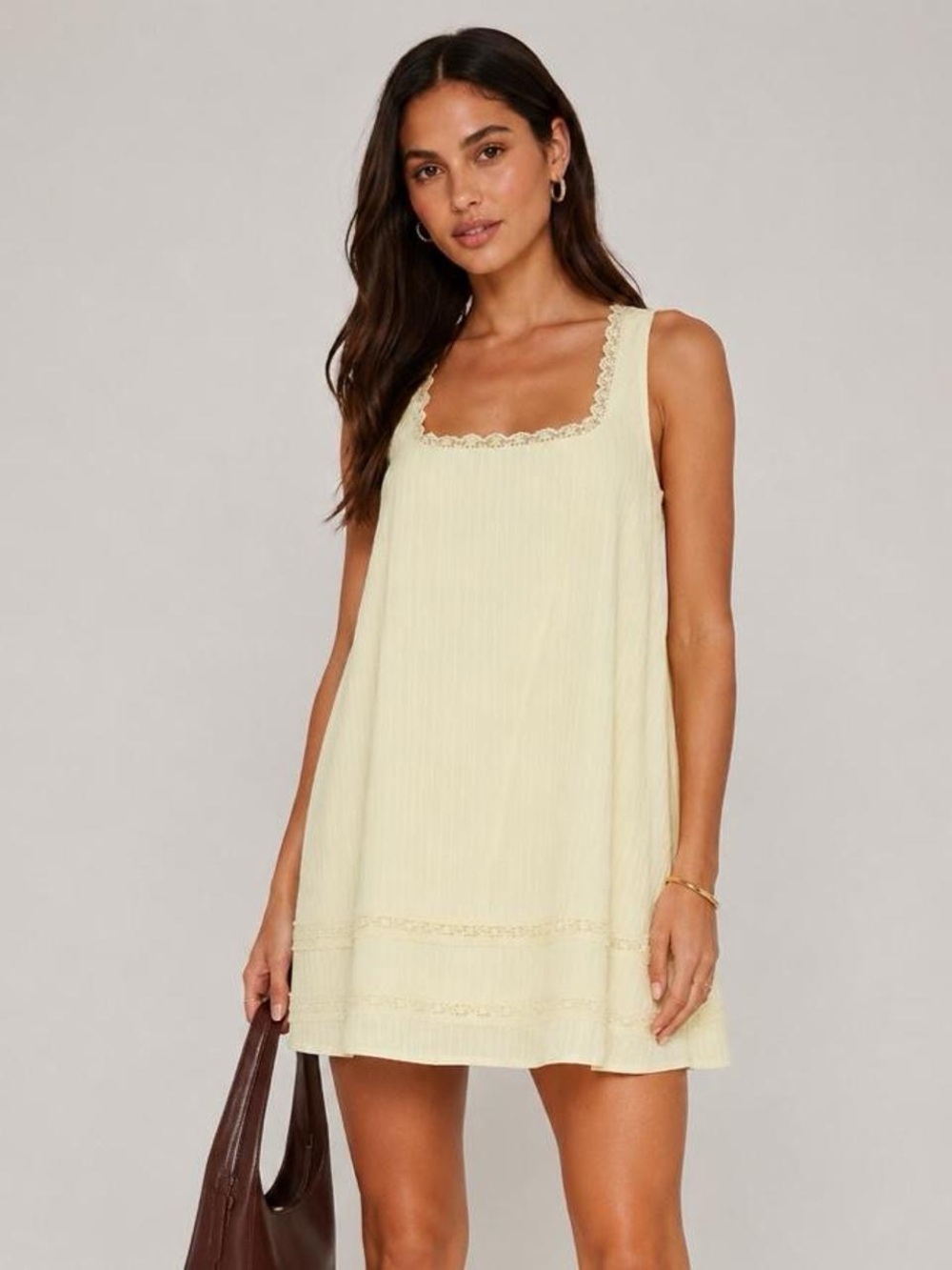Princess Polly Cream Pleated Square-Neck Mini Dress